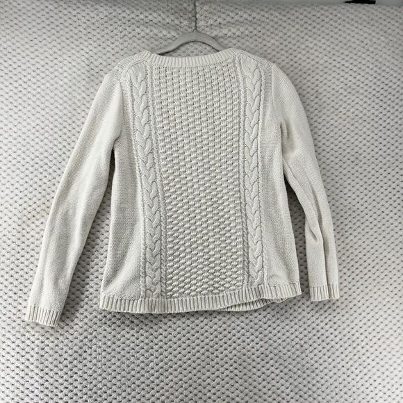 J.Crew Cable Knit Sweater Crewneck Pullover Classic Winter White Fisherman Small - Picture 6 of 6